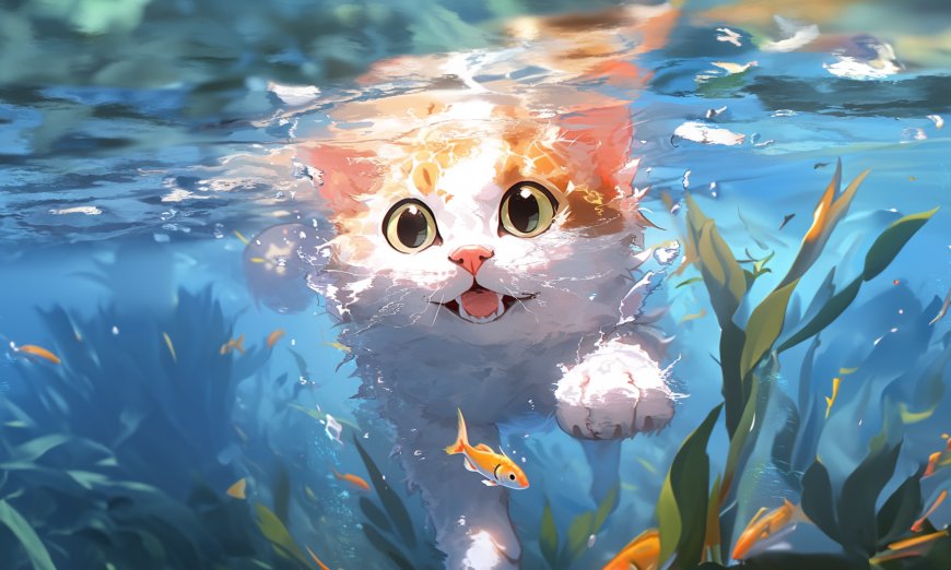 水底下的可爱猫咪动漫壁纸