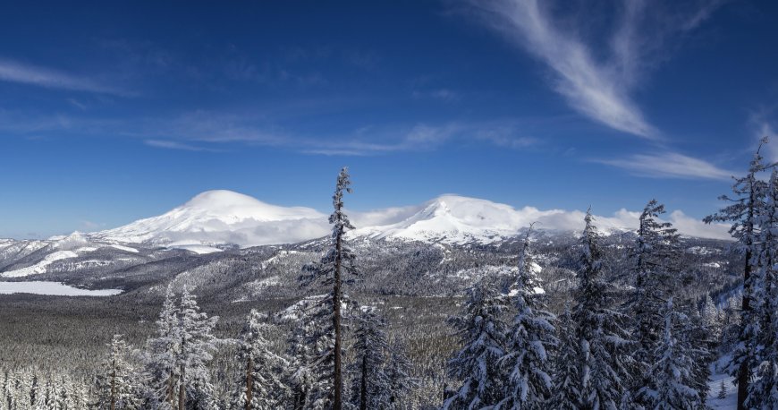 自然 景观 雪 冬季 俄勒冈州 山脉 森林 云 松树 卷云