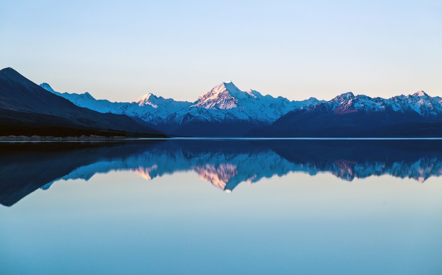 平静的雪山湖泊自然风景壁纸