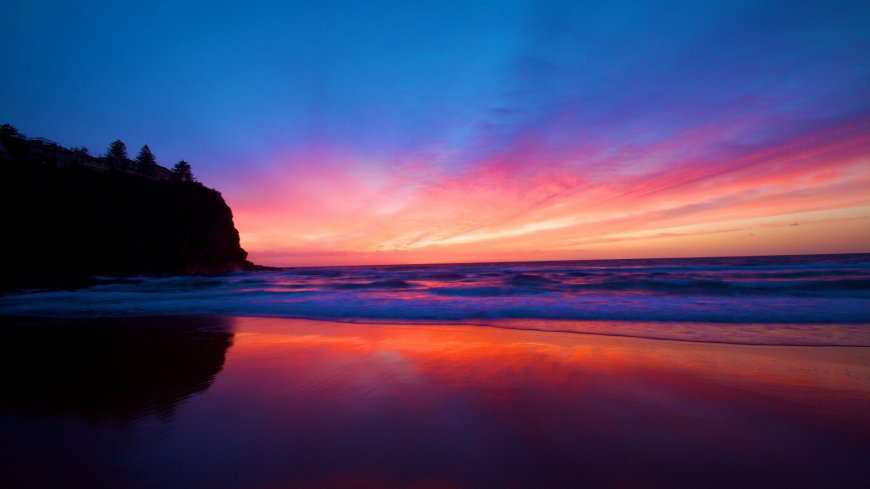 火红夕阳海滩美景壁纸