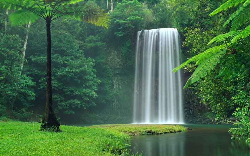 森林山水瀑布自然风景绿色护眼壁纸