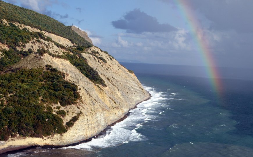 大海 山崖 彩虹风景壁纸