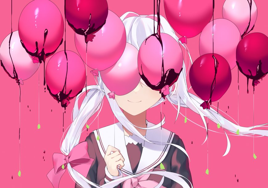 动漫少女巧克力 气球 粉色插画壁纸